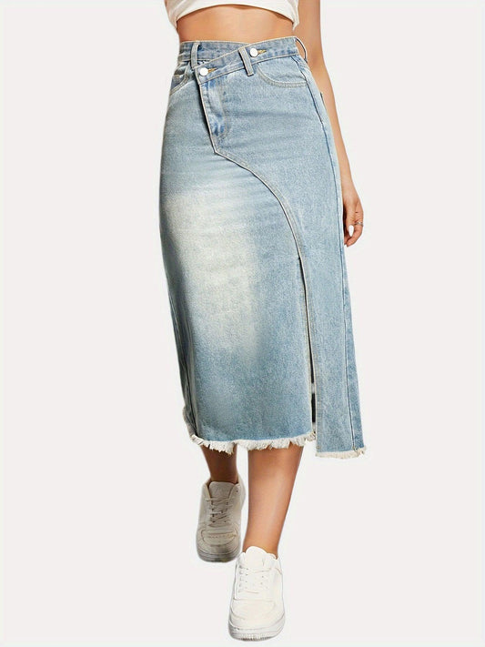 Hera Women's Denim Midi Skirt | High-Quality, Asymmetrical Cut 0