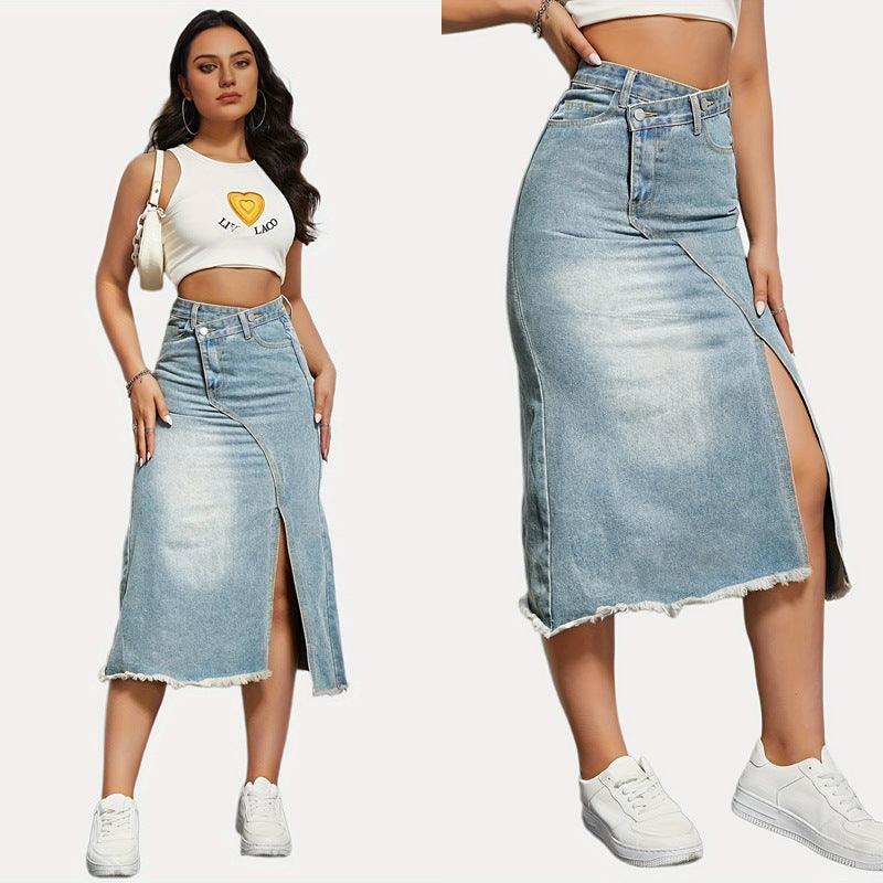 Hera Women's Denim Midi Skirt | High-Quality, Asymmetrical Cut 1