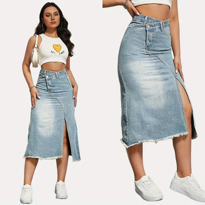 Hera Women's Denim Midi Skirt | High-Quality, Asymmetrical Cut 1