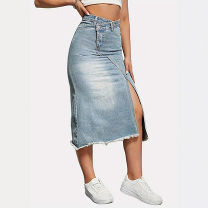 Hera Women's Denim Midi Skirt | High-Quality, Asymmetrical Cut 2