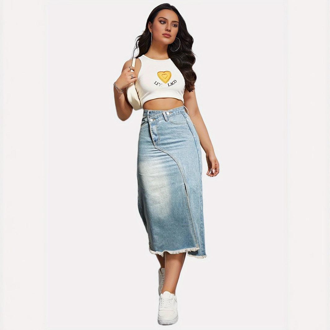 Hera Women's Denim Midi Skirt | High-Quality, Asymmetrical Cut 4