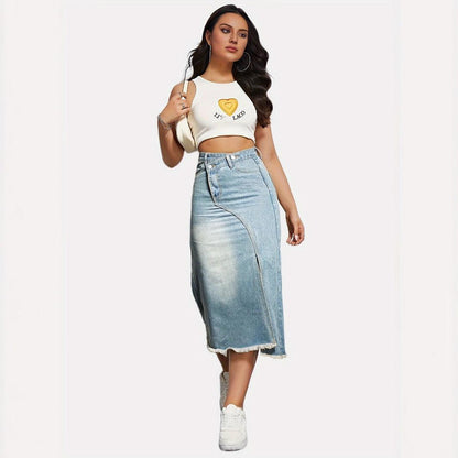 Hera Women's Denim Midi Skirt | High-Quality, Asymmetrical Cut 4