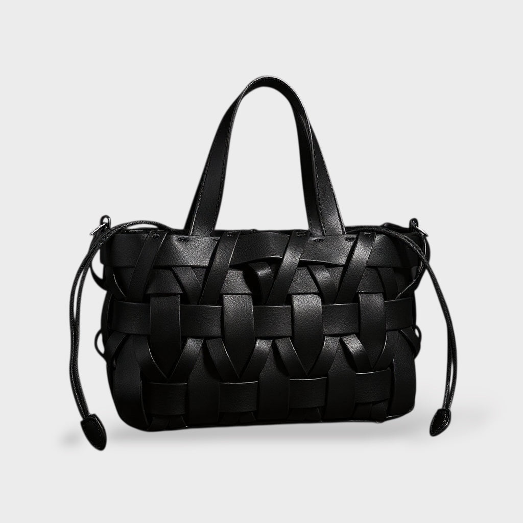 Women's Handmade Woven Leather Tote Bag | Cream Interlace Strip Casual Everyday Shoulder Bag | Smart Casual Going Out Everyday Bag