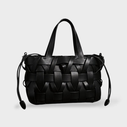 Women's Handmade Woven Leather Tote Bag | Cream Interlace Strip Casual Everyday Shoulder Bag | Smart Casual Going Out Everyday Bag