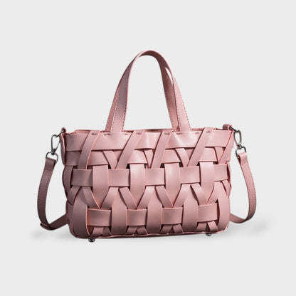 Women's Handmade Woven Leather Tote Bag | Cream Interlace Strip Casual Everyday Shoulder Bag | Smart Casual Going Out Everyday Bag