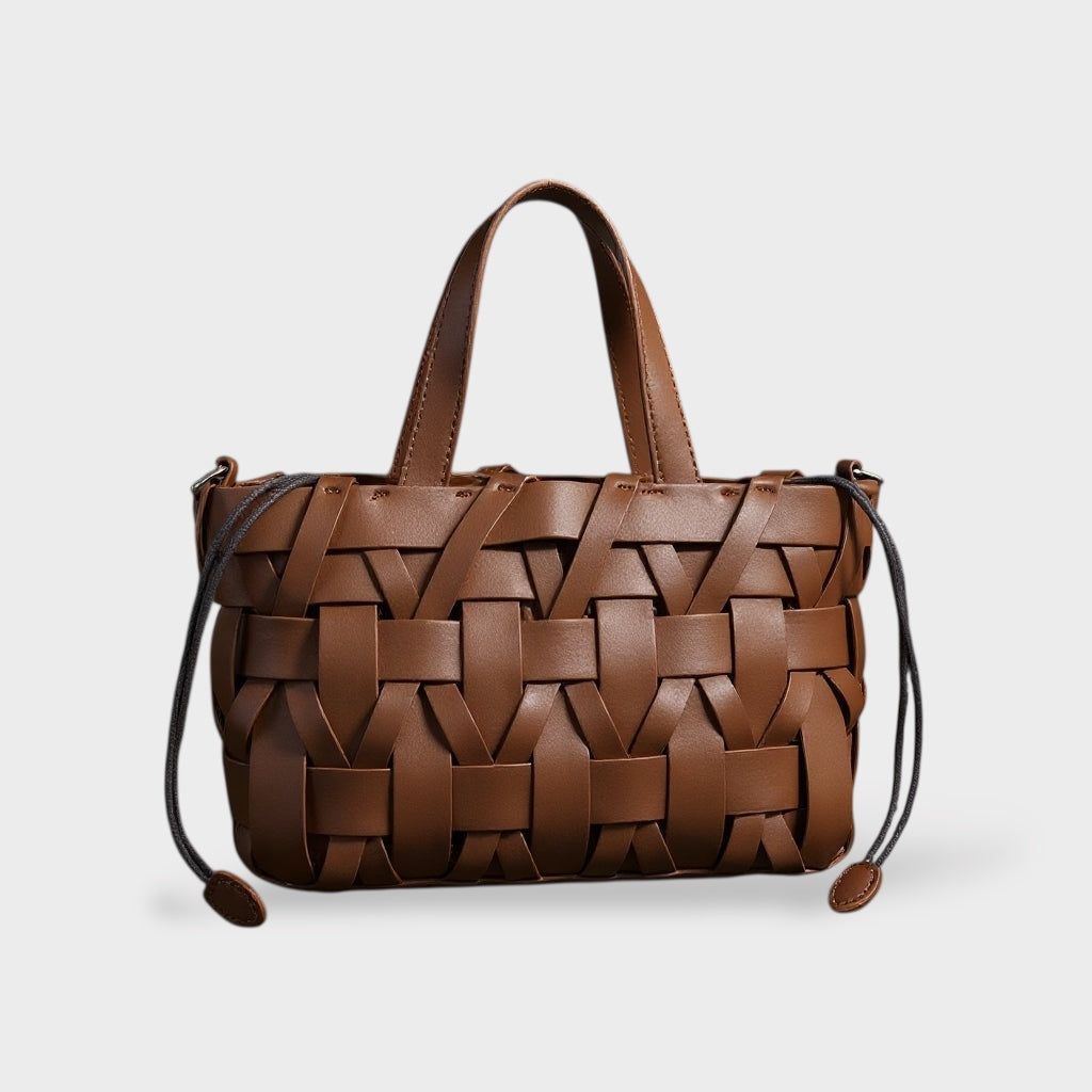 Women's Handmade Woven Leather Tote Bag | Cream Interlace Strip Casual Everyday Shoulder Bag | Smart Casual Going Out Everyday Bag