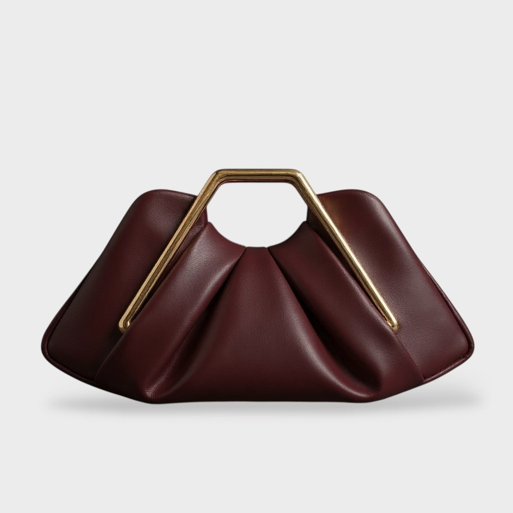 Women's Leather Frame Clutch Bag | Tan Structured Gold Frame Top-Handle Clutch | Smart Casual Going Out Evening Bag