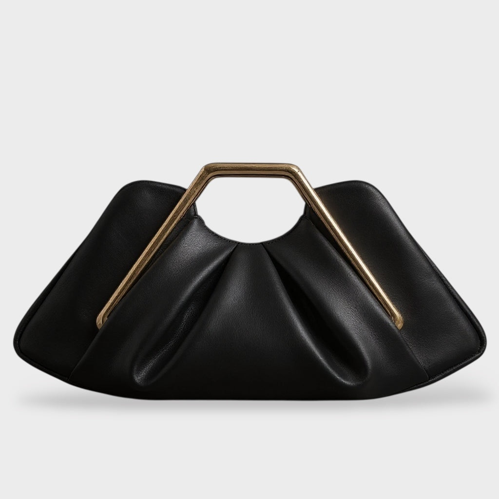 Women's Leather Frame Clutch Bag | Tan Structured Gold Frame Top-Handle Clutch | Smart Casual Going Out Evening Bag