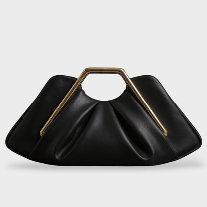 Women's Leather Frame Clutch Bag | Tan Structured Gold Frame Top-Handle Clutch | Smart Casual Going Out Evening Bag