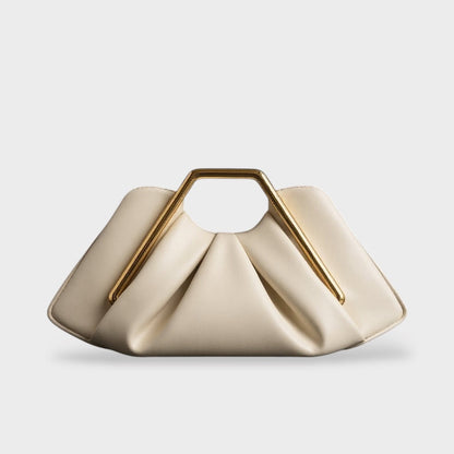 Women's Leather Frame Clutch Bag | Tan Structured Gold Frame Top-Handle Clutch | Smart Casual Going Out Evening Bag