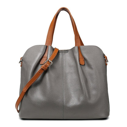 Damen-Hobo-Tasche aus echtem Leder mit Tragegriff | Graues genarbtes Leder, lässige Alltagsschultertasche | Smart-Casual-Tasche für den Alltag und zum Ausgehen