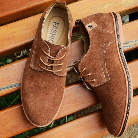 Men's Suede Lace-Up Derby Shoes | Classic Brown Casual Smart Everyday Dress Shoes | Business Casual Office Everyday Shoes