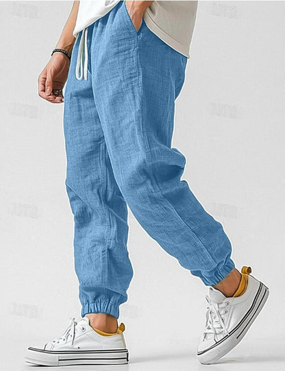 Men's Lightweight Linen Pants – Relaxed Summer Trousers with Pockets – Blue