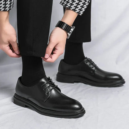 Men's Polished Leather Lace-Up Derby Shoes | Classic Black Formal Smart Dress Shoes | Smart Formal Business Office Everyday Shoes