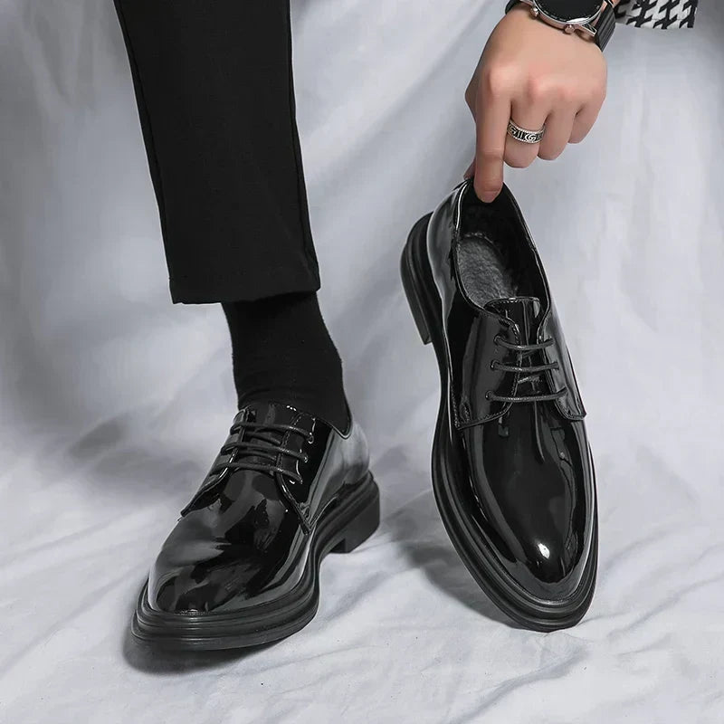 Men's Polished Leather Lace-Up Derby Shoes | Classic Black Formal Smart Dress Shoes | Smart Formal Business Office Everyday Shoes