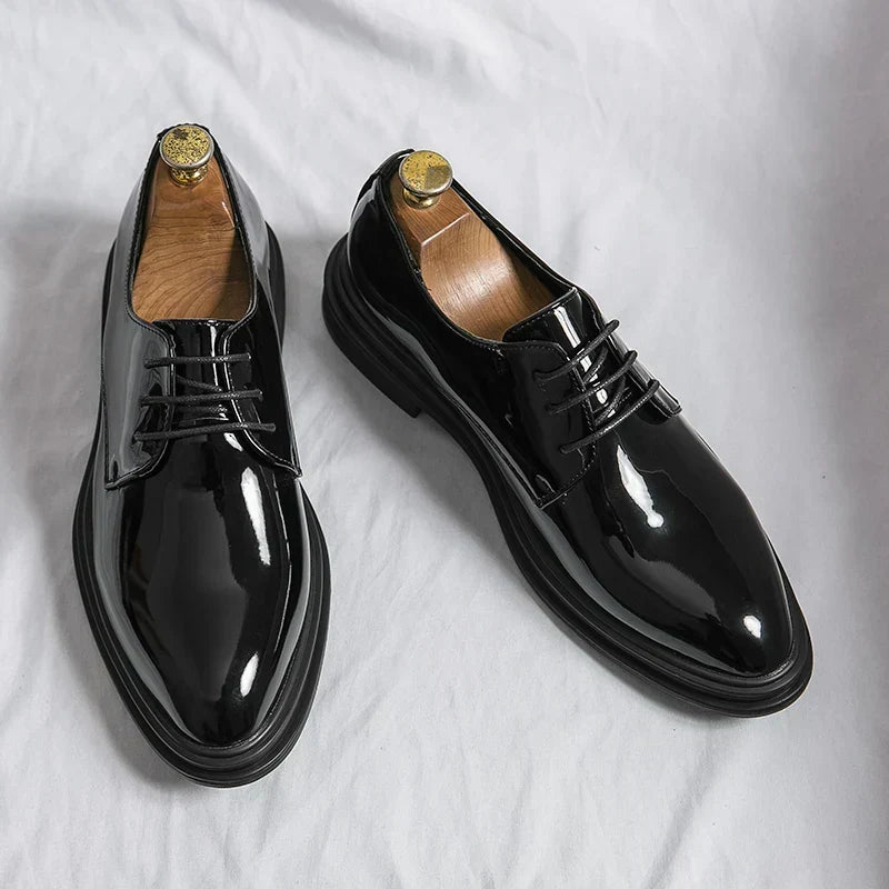 Men's Polished Leather Lace-Up Derby Shoes | Classic Black Formal Smart Dress Shoes | Smart Formal Business Office Everyday Shoes