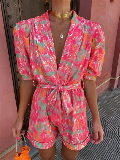 Mira Women's Summer Romper | Abstract Print, Belted 1