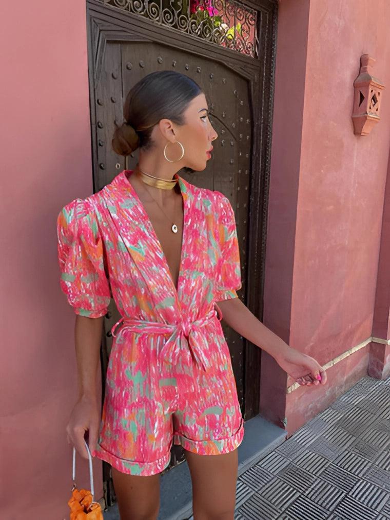 Mira Women's Summer Romper | Abstract Print, Belted 2