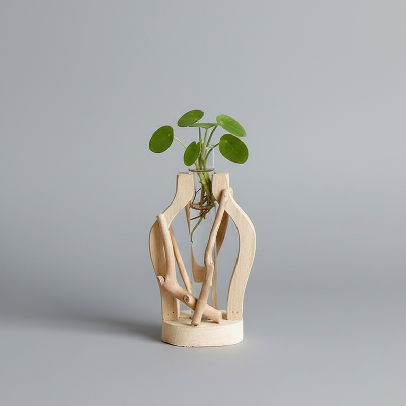 Natural Wooden Flower Vase | Unique Plant Decoration