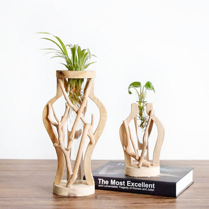 Natural Wooden Flower Vase | Unique Plant Decoration 0