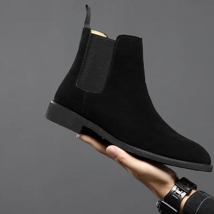 Herren-Chelsea-Boots aus Wildleder | Klassische cremefarbene, lässige, elegante Stiefel für jeden Tag mit elastischen Einsätzen | Smart-Casual-Stiefel für Herbst und Winter