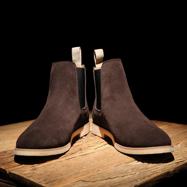 Herren-Chelsea-Boots aus Wildleder | Klassische cremefarbene, lässige, elegante Stiefel für jeden Tag mit elastischen Einsätzen | Smart-Casual-Stiefel für Herbst und Winter