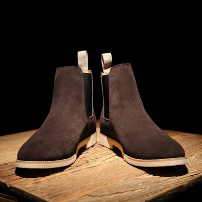 Herren-Chelsea-Boots aus Wildleder | Klassische cremefarbene, lässige, elegante Stiefel für jeden Tag mit elastischen Einsätzen | Smart-Casual-Stiefel für Herbst und Winter