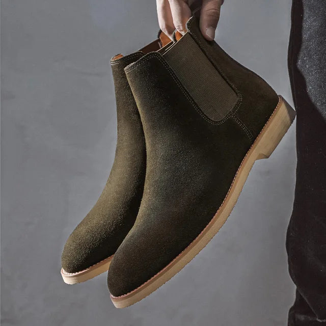Herren-Chelsea-Boots aus Wildleder | Klassische cremefarbene, lässige, elegante Stiefel für jeden Tag mit elastischen Einsätzen | Smart-Casual-Stiefel für Herbst und Winter