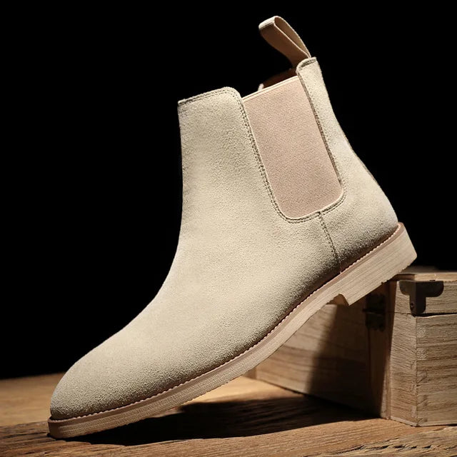 Herren-Chelsea-Boots aus Wildleder | Klassische cremefarbene, lässige, elegante Stiefel für jeden Tag mit elastischen Einsätzen | Smart-Casual-Stiefel für Herbst und Winter