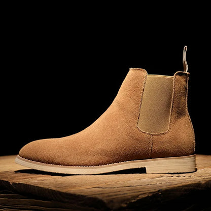 Herren-Chelsea-Boots aus Wildleder | Klassische cremefarbene, lässige, elegante Stiefel für jeden Tag mit elastischen Einsätzen | Smart-Casual-Stiefel für Herbst und Winter