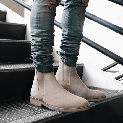Herren-Chelsea-Boots aus Wildleder | Klassische cremefarbene, lässige, elegante Stiefel für jeden Tag mit elastischen Einsätzen | Smart-Casual-Stiefel für Herbst und Winter