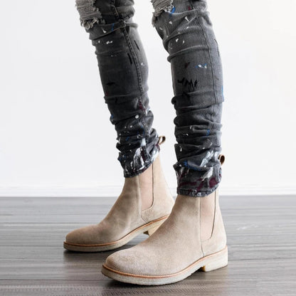 Herren-Chelsea-Boots aus Wildleder | Klassische cremefarbene, lässige, elegante Stiefel für jeden Tag mit elastischen Einsätzen | Smart-Casual-Stiefel für Herbst und Winter