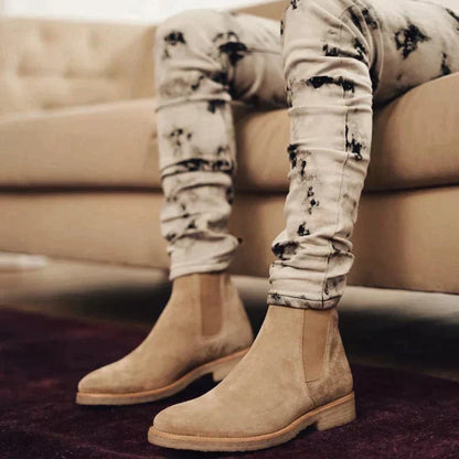 Herren-Chelsea-Boots aus Wildleder | Klassische cremefarbene, lässige, elegante Stiefel für jeden Tag mit elastischen Einsätzen | Smart-Casual-Stiefel für Herbst und Winter