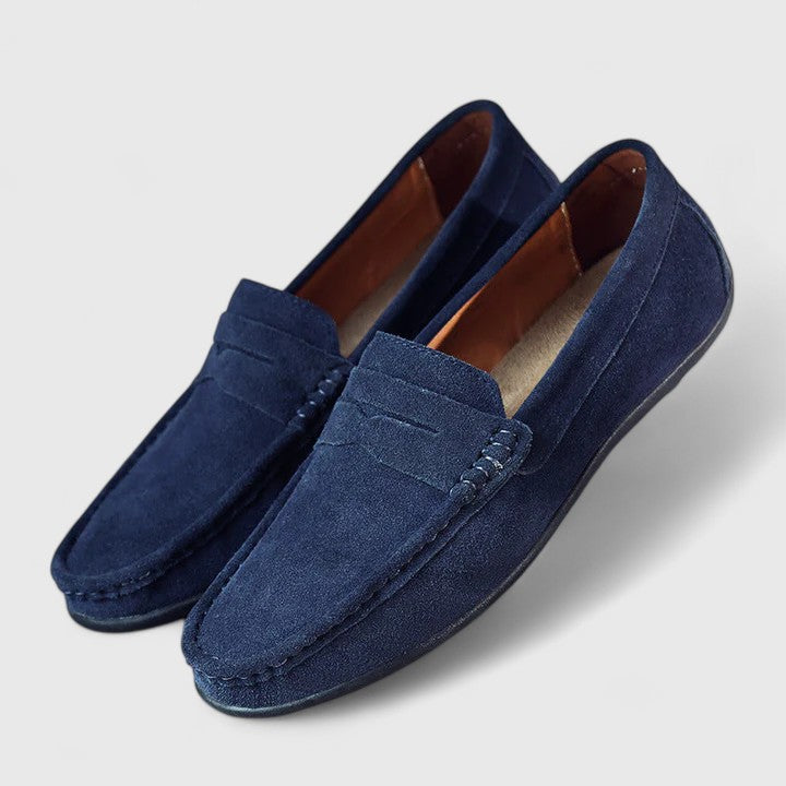 Men's Suede Penny Slip-On Loafers | Classic Blue Casual Comfortable Everyday Loafers | Smart Casual Office Everyday Shoes