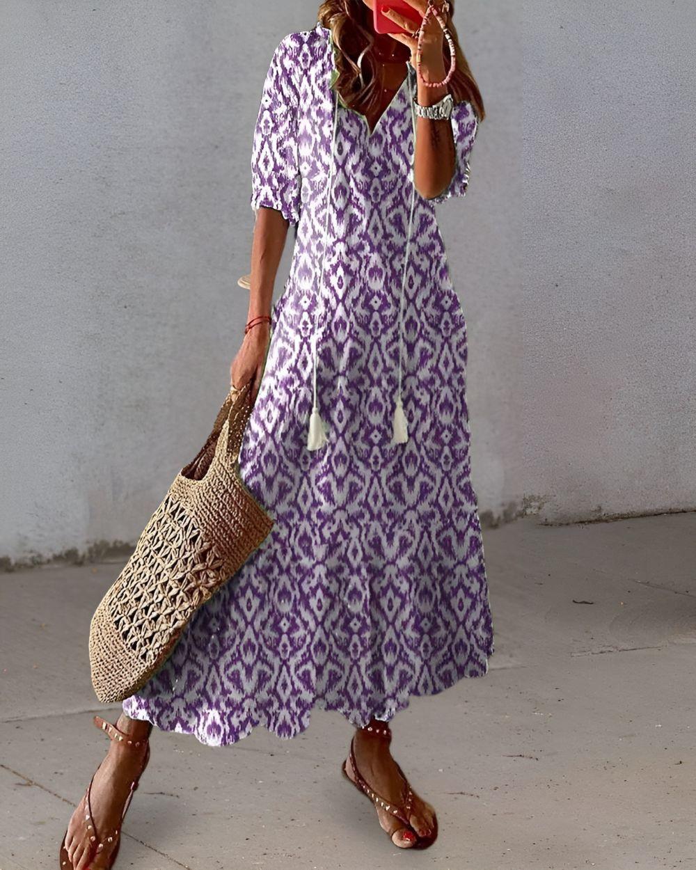 Damen Boho Überwurfkleid | Strandkleid mit Quasten-Details | Luftiges Feminines Sommerkleid