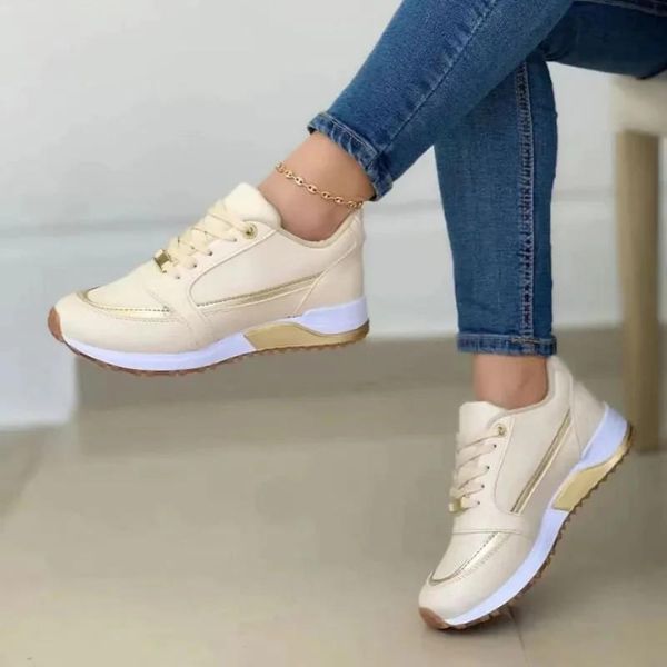 Damen-Sneaker mit klobiger Sohle und Schnürsenkeln | Marineblaue, bequeme, lässige Alltagsturnschuhe mit goldenen Details | Lässige Streetwear-Schuhe für den Alltag