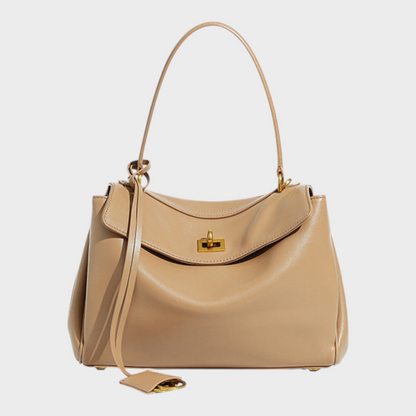 Ledertasche für Damen mit Tragegriff | Strukturierte bordeauxrote Umhängetasche mit Drehverschluss | Elegant-lässige Alltagstasche zum Ausgehen