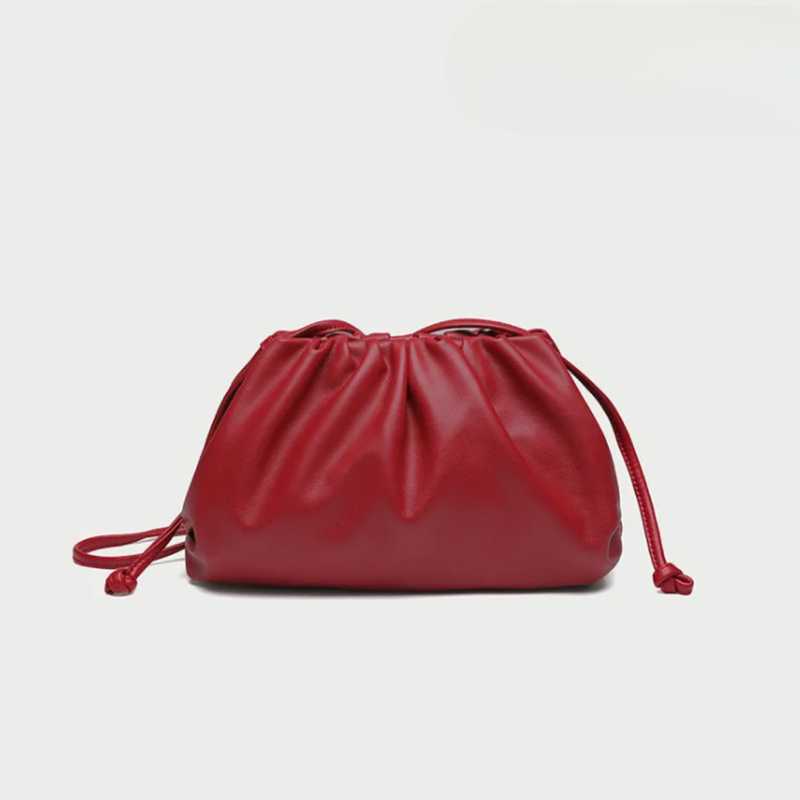 Women's Ruched Cloud Leather Clutch Bag | Red Soft Dumpling Casual Going Out Crossbody Bag | Smart Casual Evening Going Out Bag