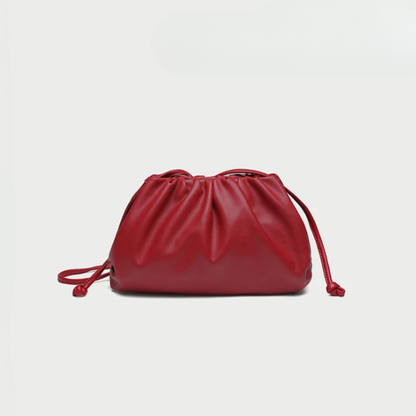 Women's Ruched Cloud Leather Clutch Bag | Red Soft Dumpling Casual Going Out Crossbody Bag | Smart Casual Evening Going Out Bag