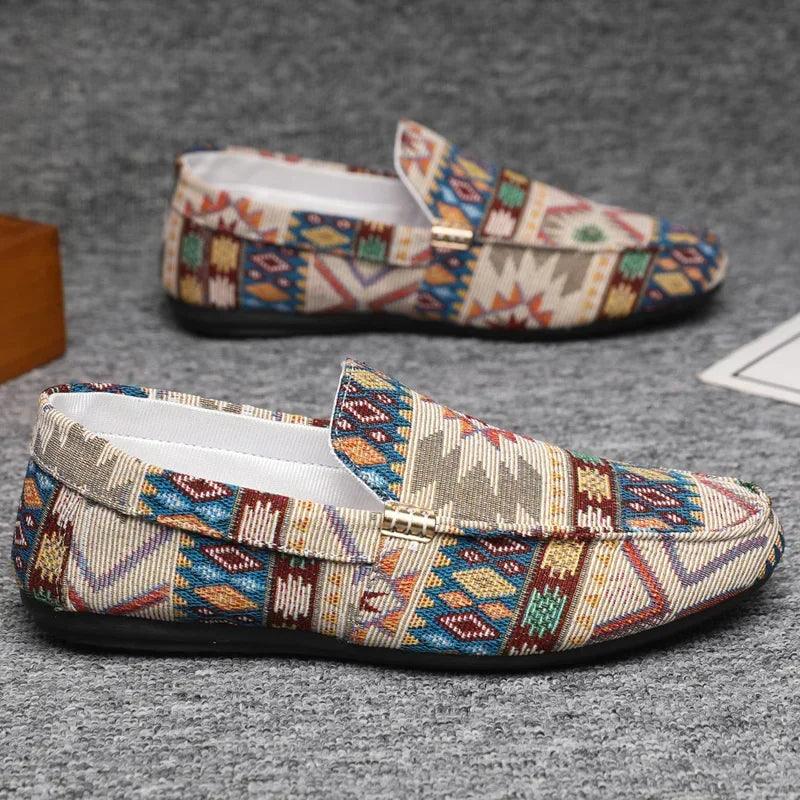 Rico Men's Loafers | Breathable Canvas, Aztec Design 1