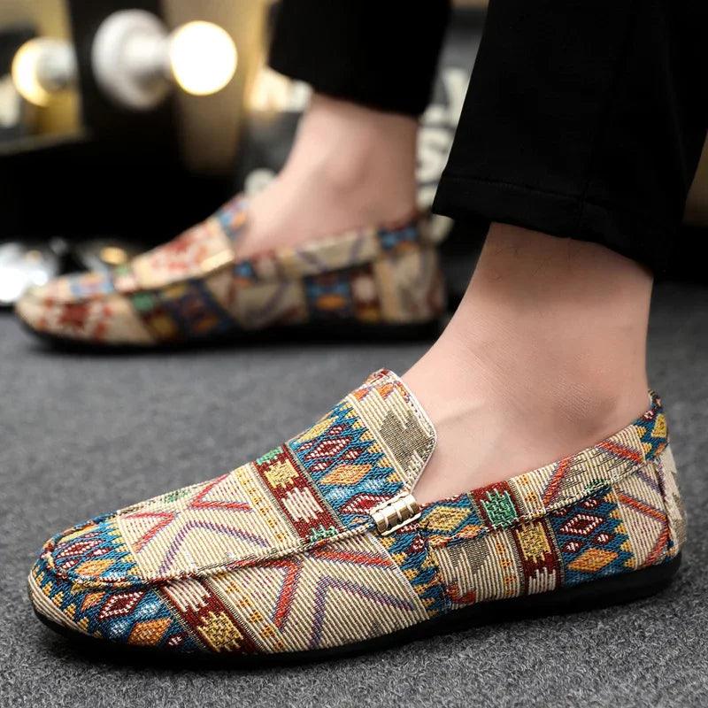 Rico Men's Loafers | Breathable Canvas, Aztec Design 3