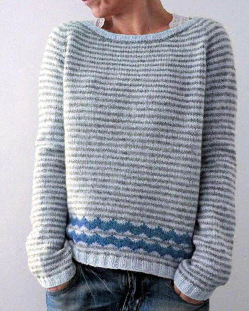 Strikket Pullover Dame – Grøn Retro Striktrøje med Mønster