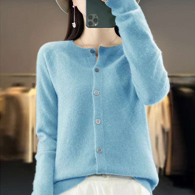 Santorini Cardigan Dame – Beige Strikcardigan til Efterår og Vinter