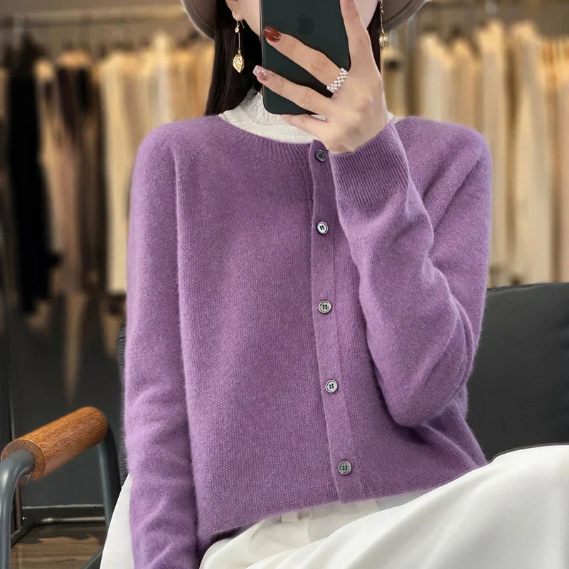 Santorini Cardigan Dame – Beige Strikcardigan til Efterår og Vinter