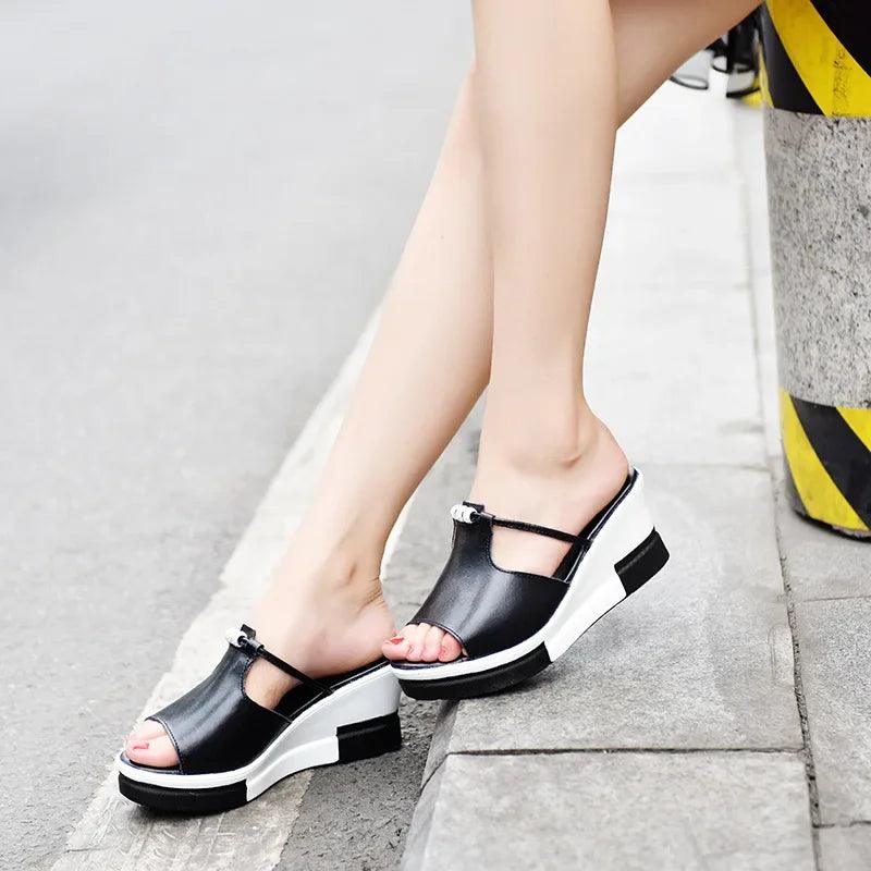 Women's Wedge Mules | Cushioned Comfort Platform | Elegant Summer Wedge Sandals