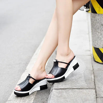 Women's Wedge Mules | Cushioned Comfort Platform | Elegant Summer Wedge Sandals