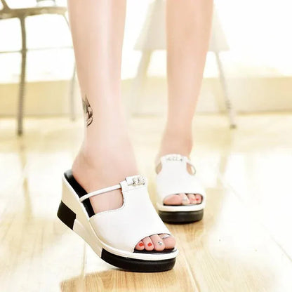 Women's Wedge Mules | Cushioned Comfort Platform | Elegant Summer Wedge Sandals