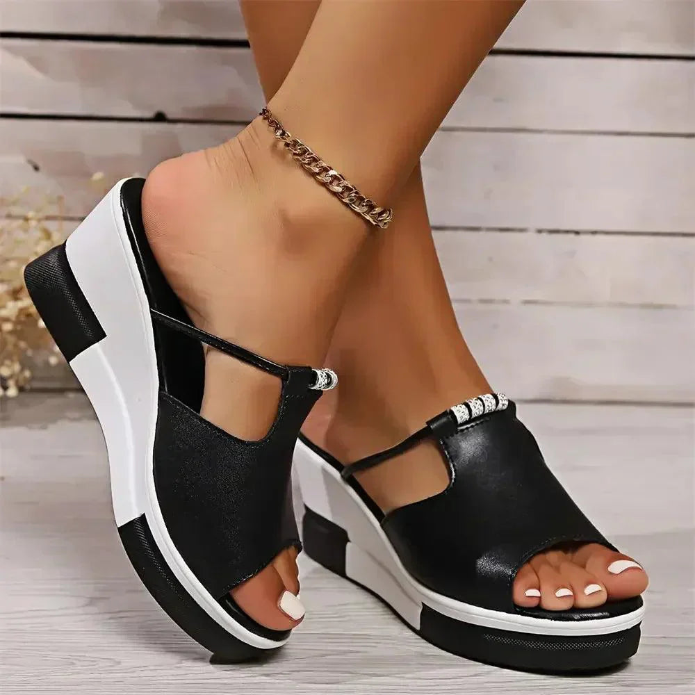 Women's Wedge Mules | Cushioned Comfort Platform | Elegant Summer Wedge Sandals
