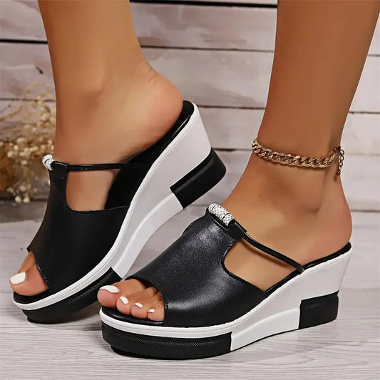 Women's Wedge Mules | Cushioned Comfort Platform | Elegant Summer Wedge Sandals