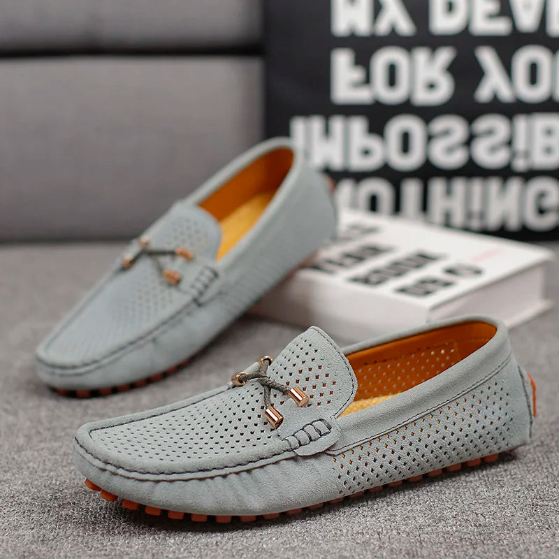 Herren-Loafer aus perforiertem Wildleder zum Hineinschlüpfen | Atmungsaktive, lässige und bequeme Loafer für jeden Tag | Smart-Casual-Sommerschuhe für jeden Tag
